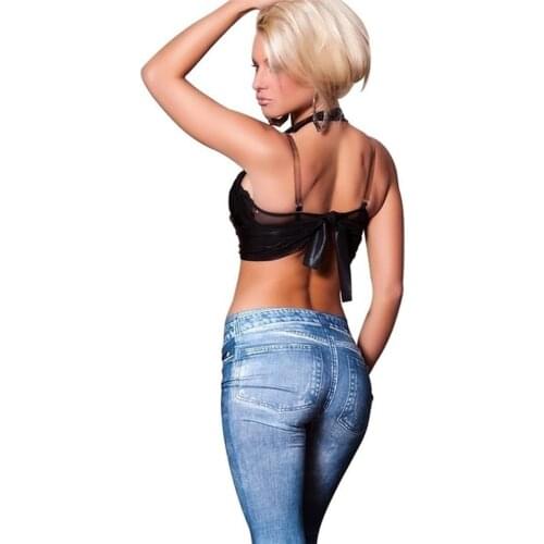 Fashion New Autumn Women Fashion Blue Black Denim Like Faux Jean Leggings Pants