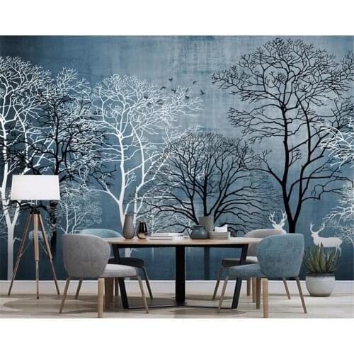 Beibehang Custom wallpaper silk material Modern forest elk animal Hand Painted tv sofa background wall wallpaper 3d papier peint