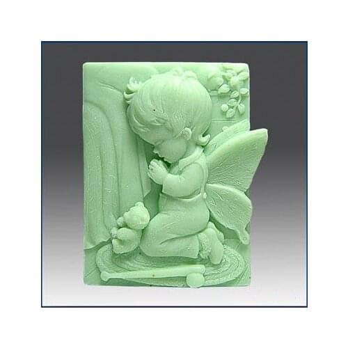 Wholesale 3D Heart Shaped Handmade Soap Form Silicone Mold praying angel Molds Candle Candy Moulds Fondant Decorating Molds
