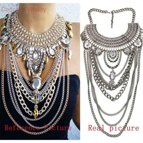 New Western Bar DS Performance Costumes Accessories Long Exaggerated Fashion Classic Sexy Lady Necklace Pole Jazz Dance Wear