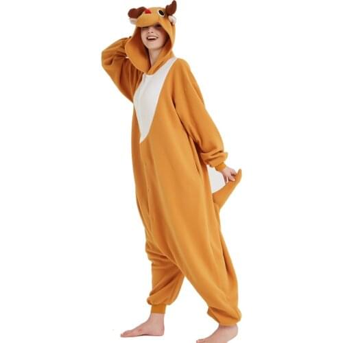 Cartoon Elk Deer Pajamas Soft Fleece Onesies For Adult Women Men Christmas Cosplay Christmas Party Jumpsuit onsie
