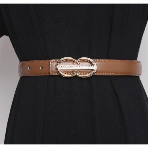 Plain Color Cowhide Belt for Women Genuine Leather Waist Belt Metal Slide Buckle Slim Waistband Dress Shirt Women Corset Strap