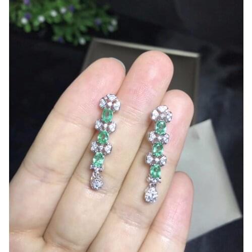 Natural emerald earrings, multiple gemstones, crystals, natural gem store, 925 sterling silver