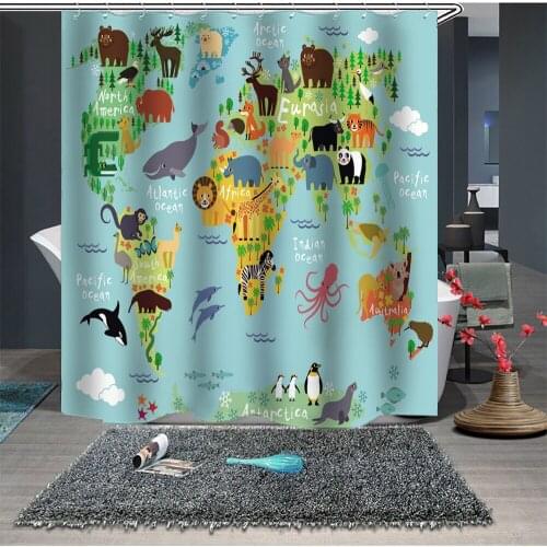 Modern Building World Map Print Shower Curtain for Bathroom Cortinas Decor de baño rideau de douche