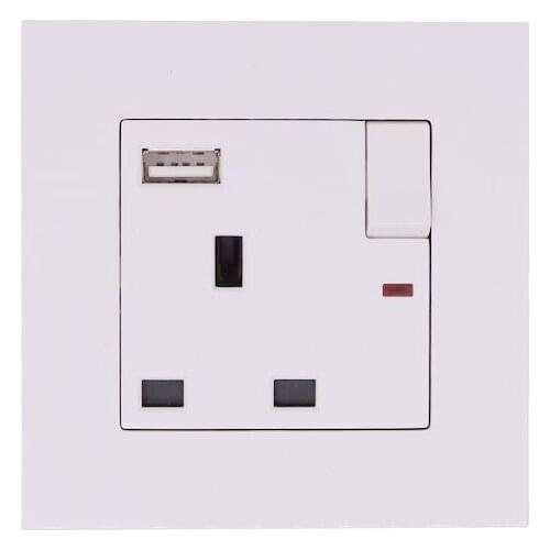 UK Socket USB Socket 86 Type White PC Panel Wall Power Socket with on-off Switch Wall Outlet