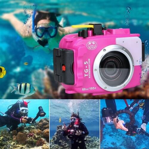 60M/195ft Waterproof Box Underwater Housing Camera Diving Case For Olympus TG5 TG-5 Bag Protective Case Cover Pink