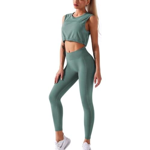 Women Fitness Yoga Suit High Waist Gym Workout Legging Set Gym Sports Clothing Drawstring Top Yoga Set Fitness Pants