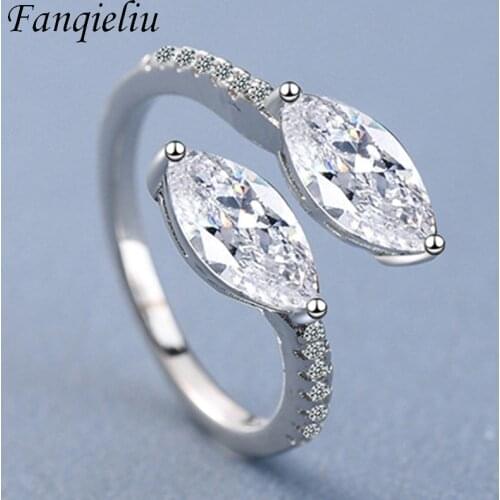 Fanqieliu Jewelry Gift Cuff Real 925 Sterling Silver Ring Women Luxury Crystal Wedding Bands For Girl FQL21240