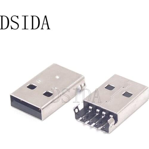 10Pcs/lot Male A Type USB 2.0 For PCB Connector Plug 180 degree SMT SMD Male USB Connectors Sink Plate Type