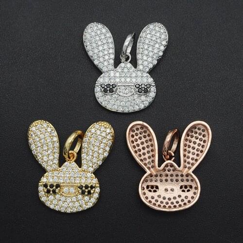 22x20mm 100% CZ Zircon DIY Jewelry Rabbit Charm Pendant Wholesale Fashion Jewellery Pendants Top Quality Necklace Making Charms