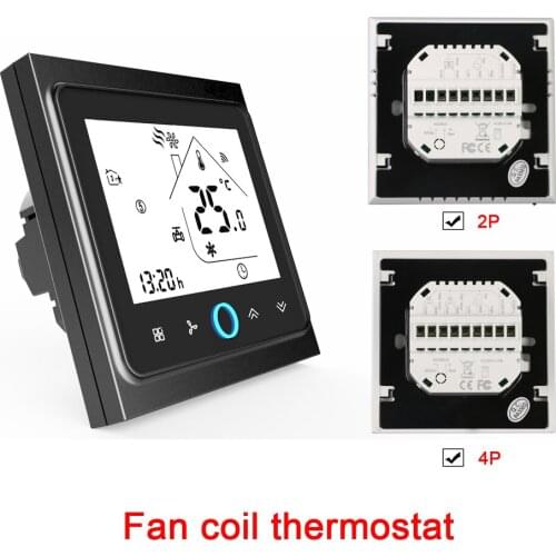 24VAC 2P-4P Fan coil WIFI Thermostat for heating and cooling, works with 24VAC 2P-4P Fan Alexa Google home, 95-240VAC optional