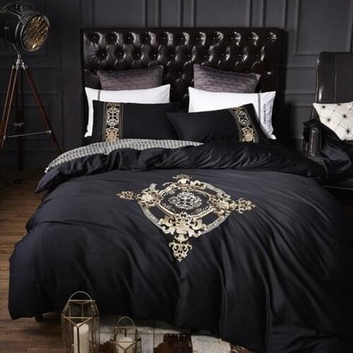 European Style Long Stapled Cotton Yarn-dyed Jacquard Black Bedding Set Slap-up Duvet Cover Sheet Pillowcase King Queen 4 PCS