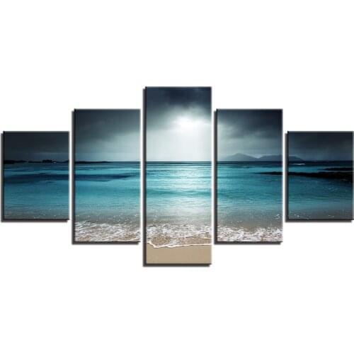 5 pieces of sea beach scenery painting modular hd print posters canvas wall art the sitting room of home decoration