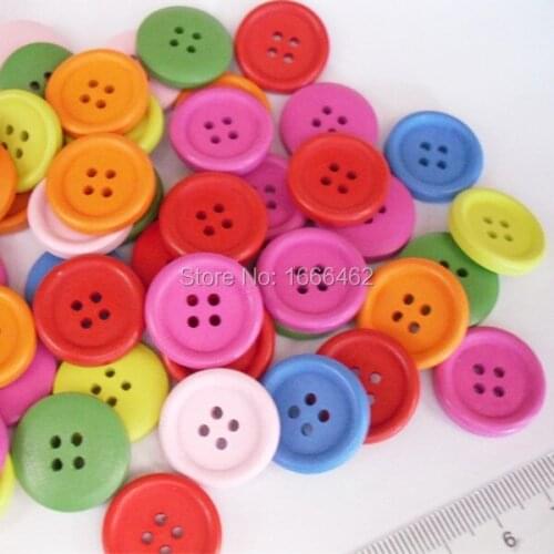 50pcs Colorful Color Mixed 4 Holes Wooden Buttons Sewing Craft Scrapbooking Products 20MM