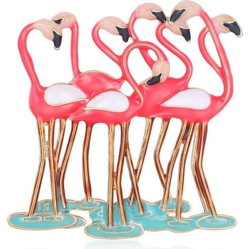 50pcs/Lot Fashion Flamingo Brooch Cartoon Ladies Breastpin High Quality Pink Brooch For Women Jewelry Party Friend Gift