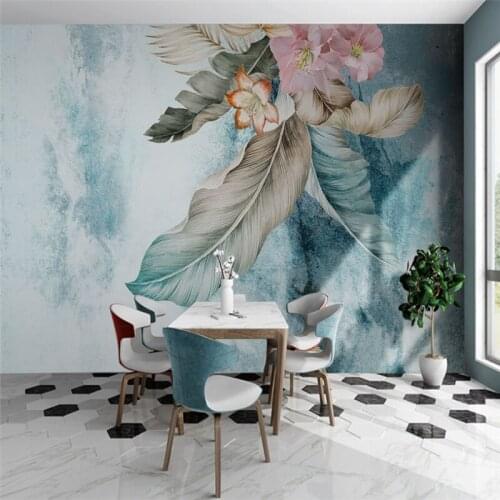 Beibehang Custom wallpaper 3d murals plant leaves retro industrial wind cement wall painting background wallpaper