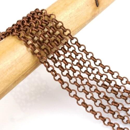 Free shipping!!!!50M/lot Copper Tone Round Link Rolo Chains 3.8mm