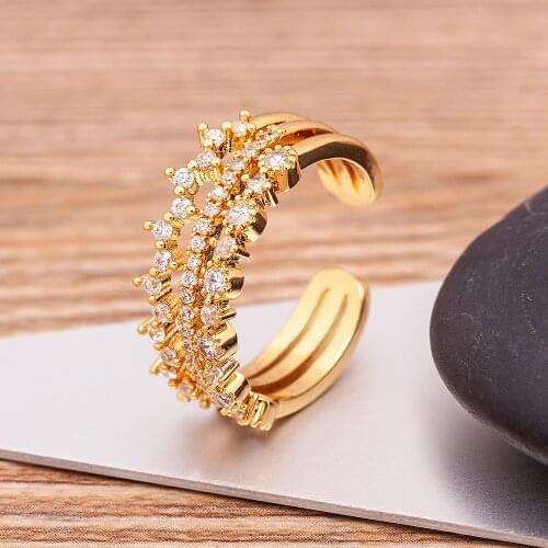 Classic Three Layers Wedding Women Ring Simple Finger Rings Micro Paved Zircon Delicate Female Engagement Jewelry Adjustable