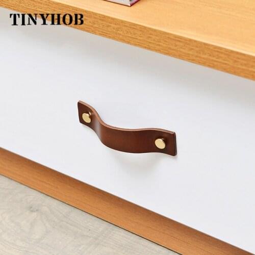 Leather+4 Colors Brass Cabinet Knob and Handle Nordic Style Cabinet Wardrobe Handle Durable Drawer Pulls Furniture Handles