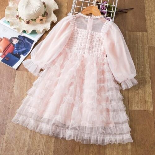Spring/Autumn Princess Lace Dress For Girls Wedding Birthday Party Costume For Children Elegant Tutu Tulle Clothing For 3-8 Kids