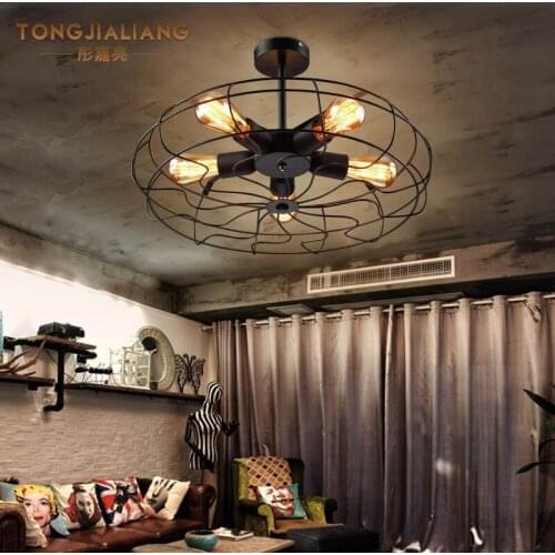 Retro industrial style chandeliers creative restaurant wrought iron chandeliers fan round lamp LB12198