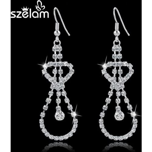 MELIHE Fashion Luxury Long Silver Crystal Earrings Water Drop Earrings For Women Party Pendientes Rhinestone Jewellery Ser150130