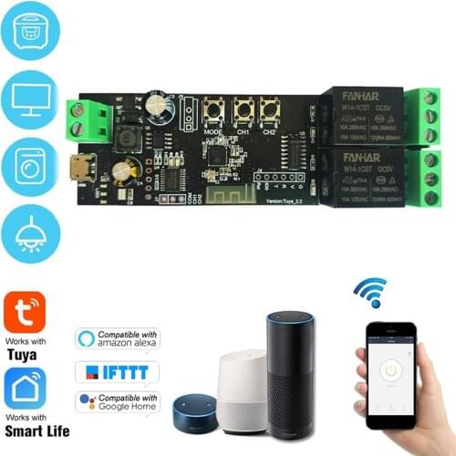 2CH Tuya WiFi Switch Module Wireless Wifi Relay 2 Relay Board Smart life Remote Control Smart Home Automation Alexa Google Home