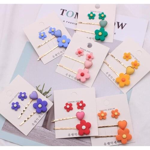 3Pcs/Set Flowers Hair Accessories Set Color Love Plastic Hair Clips For Women Simple And Cute Headdress