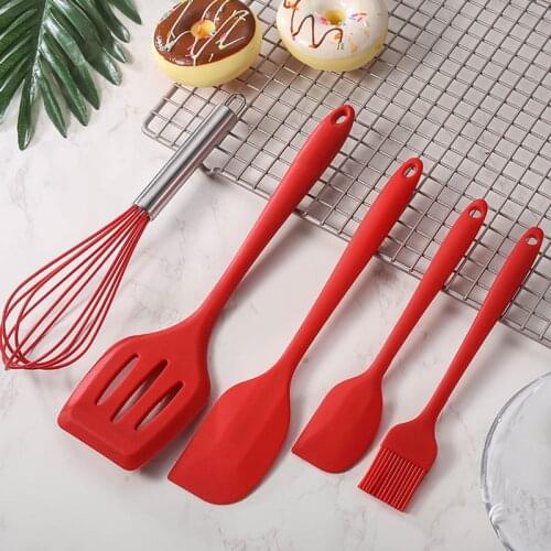 5Pcs Non-Stick Silicone Cooking Utensils Set Heat-Resistant Spatula Shovel Whisk Oil Brush Flexible Baking Kitchen Utensils Sets