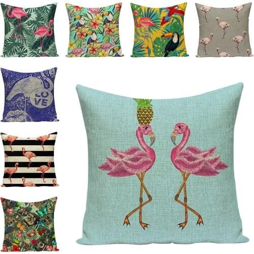 Flamingo Series Pillow Cover Sofa Decorative Cushions Pillow Cases Linen Cover For Chair Accessory Palm Leaf Pattern Home Deco
