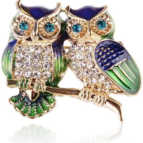 New owl badge brooch with diamonds double owl high-end clothes accessories brooch home decoration gift