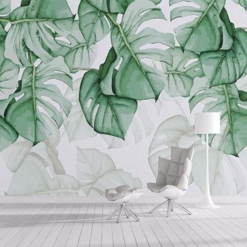 Custom 3D Photo Wallpaper Hand Painted Green Leaves Waterproof Canvas Oil Painting Living Room Bedroom Background Wall Mural Art