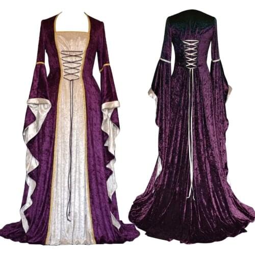 Drop shipping Medieval Costumes Full Sleeve Renaissance Gown Princess Costume For Women Halloween Christmas Party Cosplay S-3XL