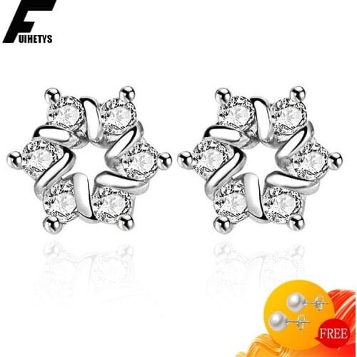 Bali Jelry 925 Silver Earrings Jewelry Accessories Snowflake Shaped Zircon Gemstones Stud Earring for Women Wedding Engagement