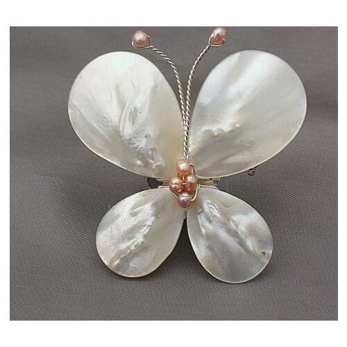 Bridal Brooch Flower Brooch Wedding Natural White Pearl Shell Flower Handmade Pin ,Real Pearl With Shell Perfect Ladys Brooch