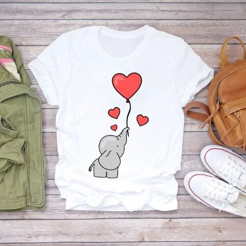Women 2021 Cartoon Love Sweet Short Sleeve Elephant Clothes Lady T-shirts Top Womens T Shirt Ladies Stylish Summer Tee T-Shirt