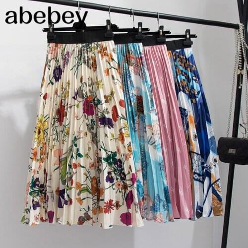 Women Summer 2021 New Print Cartoon Pattern Women Skirt Party Holiday Fashion Brand Pleated Skirts Long Female A-Line Midi Skirt