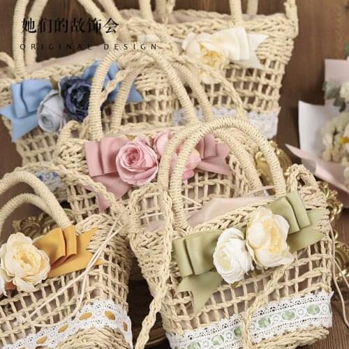 Straw bag female summer portable original design lolita weaving 2021 new Lolita seaside vacation bag