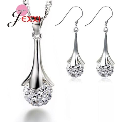 New Statement Women 925 Sterling Silver Pendant Necklaces Earrings Elegant Jewelry Sets Korean Trendy Valentines Day Gift