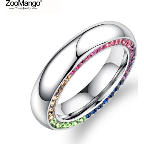 ZooMango Luxury Sparkling CZ Crystal Wedding Rings For Women Colorful Rhinestone Statement Bands Female Engagement Ring ZR19173