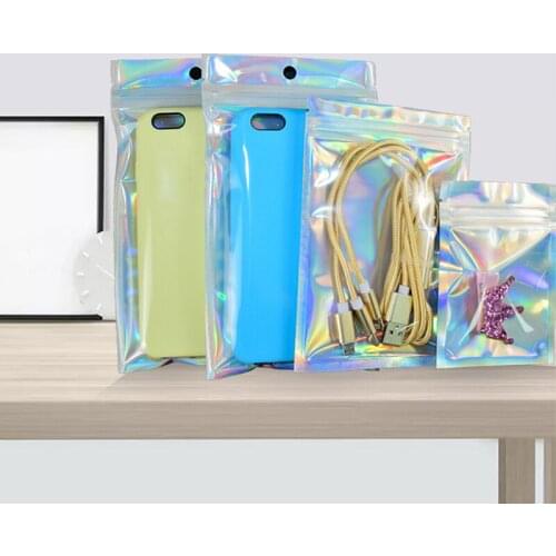 100pcs Zip Lock Bags Holographic Self-seal Food Storage Bag Iridescent Storage Bag Translucent Cosmetic Bags Makeup Zipper Bags
