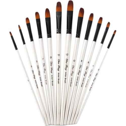 12Pcs Wood Handle Watercolor Paint Brush Pen Student Artist Beginner Stationery