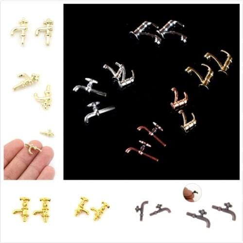 2PCS/lot DIY 1:12 Miniature Plastics Metal Water Tap Faucet Dollhouse Miniature Faucet Dollhouse Bathroom Accessories