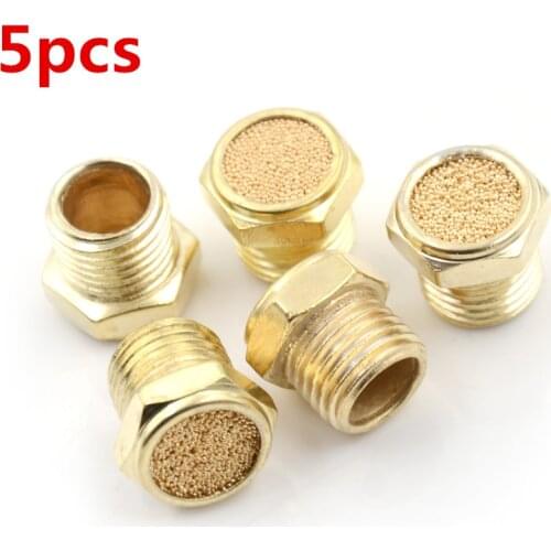 5pcs Sintered Bronze Muffler Pneumatic Air Breather Vent Silencer Muffler Threaded 1/4" DN8 Pneumatic Fitting Tools
