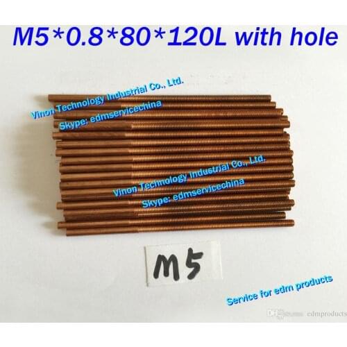 5PCS Pack) M5*0.8*80*120mm edm Copper Thread Electrode with hole (thread L=80mm), Tapping electrode copper M5 orbital for EDM