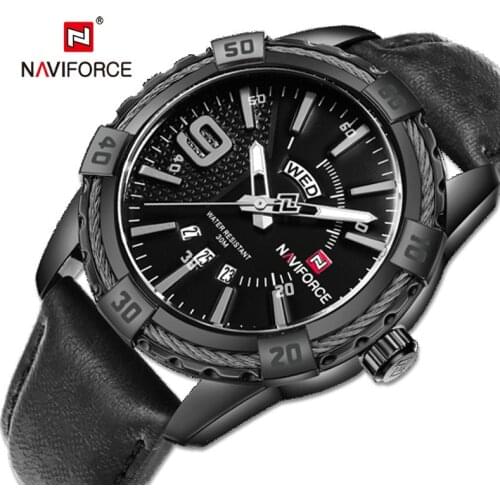 NAVIFORCE Top Brand Military Sports Watches Male Waterproof Calendar Quartz Analog Leather Strap Clock Creative Wrist Watch Male