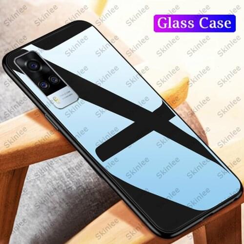 Skinlee For VIVO Y31 Tempered Glass Case With Soft TPU Frame Shockproof Phone Cover For VIVO Y51 Case