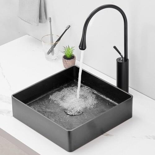 Black 304 stainless steel wash basin square art basin above counter basin homestay bar KTV basin 36x36cm