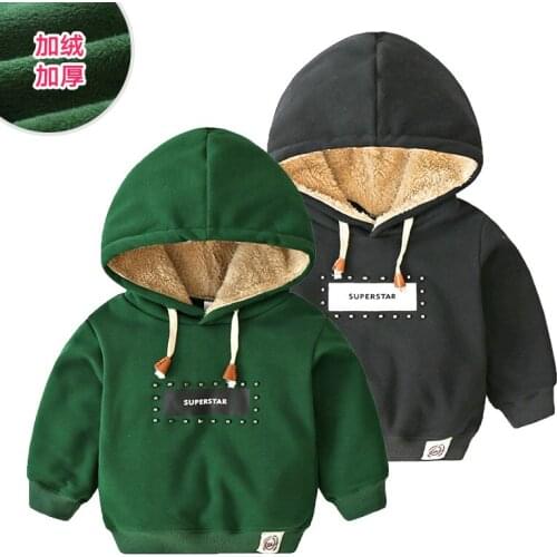 Childrens Sweatshirts 2019 Autumn Winter New Kids Hooded Pullovers Top Tees Toddler Boys Plus Velvet Jacket Sweatshirts 2-8Y