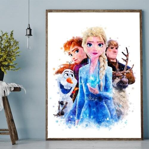 Disney Classic Movie Frozen Wonderland Watercolor Art Canvas Painting High Definition Printing Living Room Bedroom Decoration